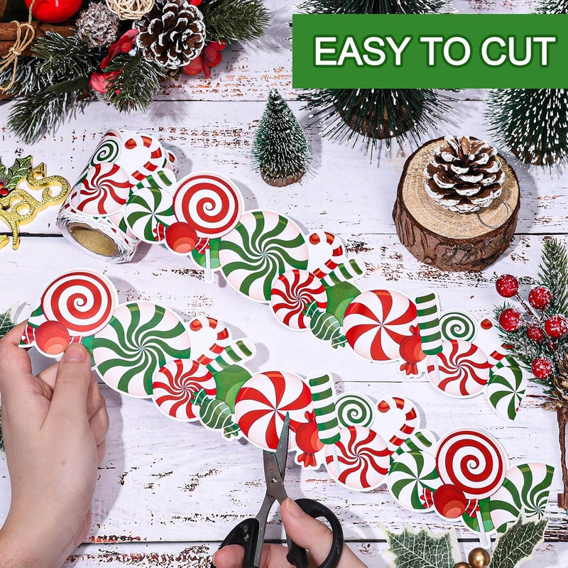 Whaline 32.8Ft Christmas Candy Peppermint Bulletin Board Border Xmas Red Green Candy Cane Rolled Self Adhesive Border Trim Stickers for Xmas Holiday Party Classroom Chalkboard Wall Decor - Image 3